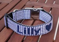 Halsband Vichy marine mit Namen